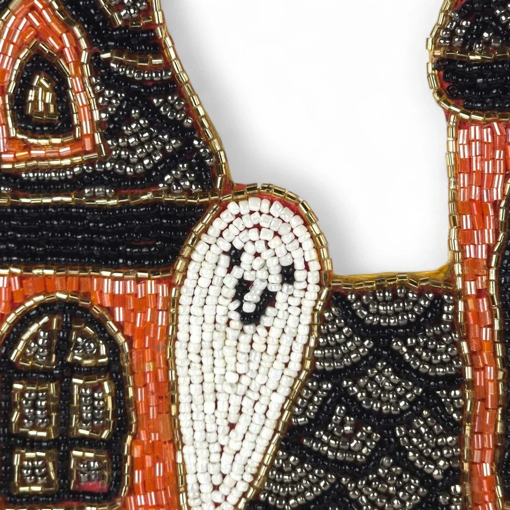 Rachel Zoe Halloween Beaded Charger Placemat Haunted House Ghosts Pumpkin 15